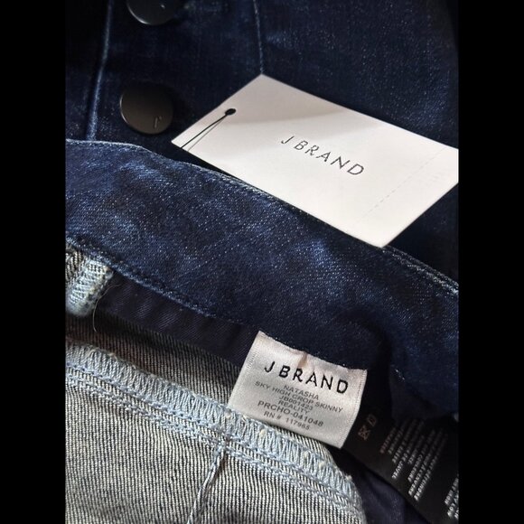 New J Brand Jeans 26 Blue Dark Wash Natasha Sky High Skinny Crop Exposed Button - Picture 9 of 10